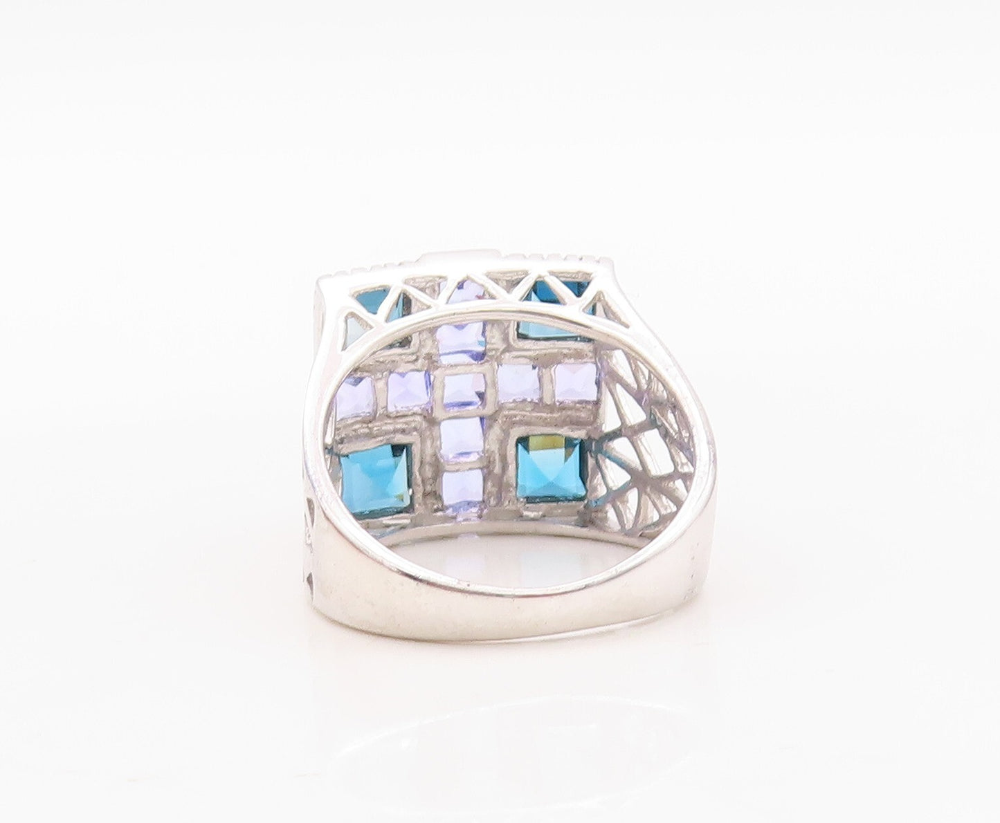 925 Sterling Silver Vintage Ring Square Cut Purple & Blue CZ  Sz 7.5  RG29952