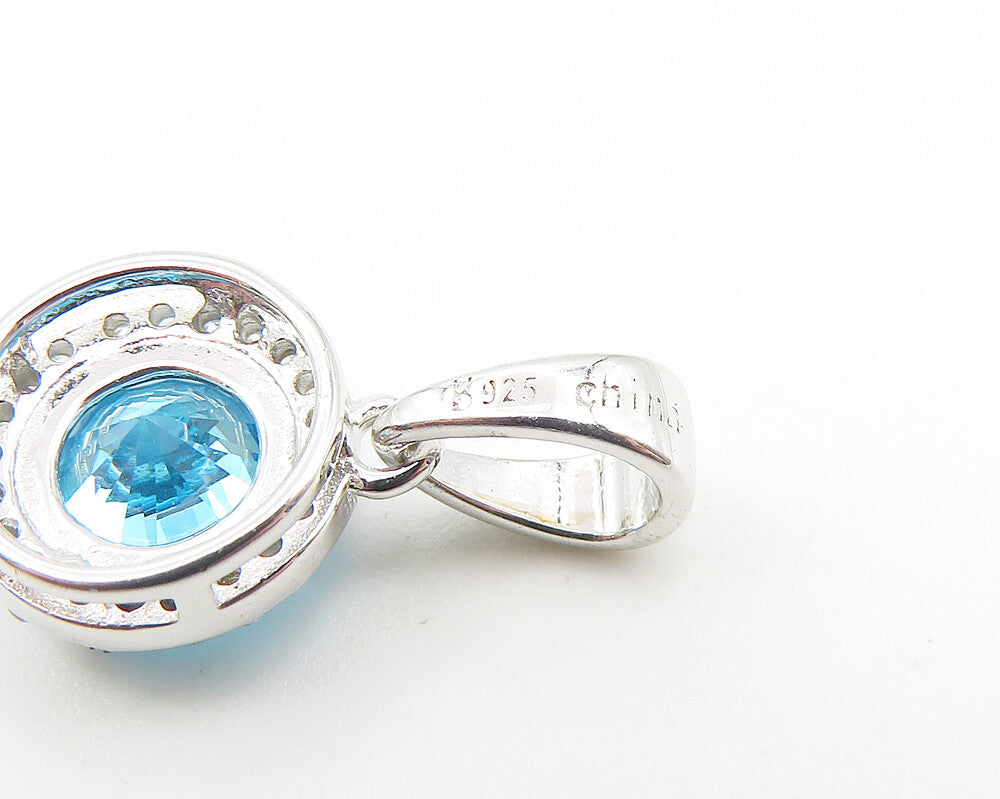 925 Sterling Silver  Shiny Petite Blue Topaz Round Drop Pendant  PT9310