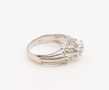 925 Sterling Silver Vintage Ring Three Stone CZ Openwork Band  Sz 6  RG36872