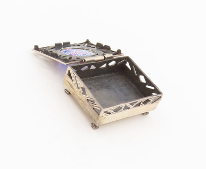925 Sterling Silver Vintage Millefiori Top Stencil Cut Pill Box (OPENS) TR3571