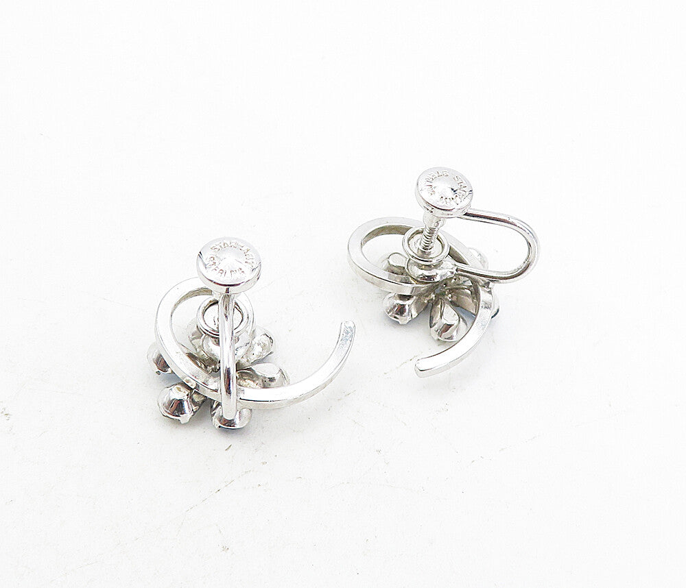 STAR ART 925 Silver  Blue & White Topaz Floral Non Pierce Earrings  EG4186