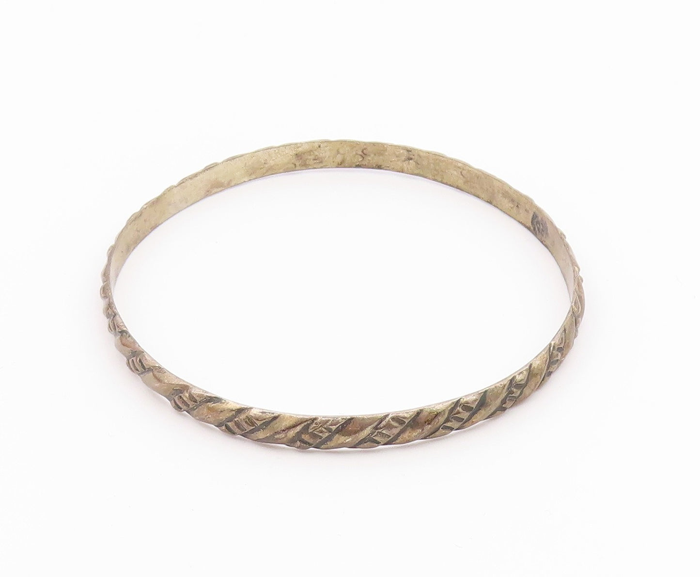 MEXICO 925 Silver  Vintage Dark Tone Slanted Design Bangle Bracelet  BT8221