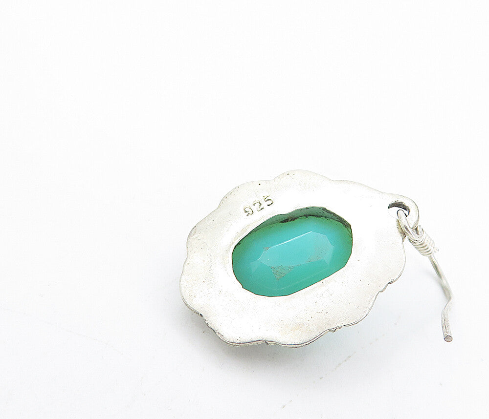 925 Sterling Silver Vintage Aqua Chalcedony Swirl Dangle Earrings EG3619