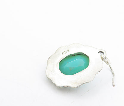 925 Sterling Silver Vintage Aqua Chalcedony Swirl Dangle Earrings EG3619