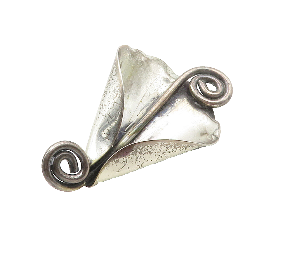 925 Sterling Silver  Vintage Sculpted Single Flower Swirl Brooch Pin  BP6013