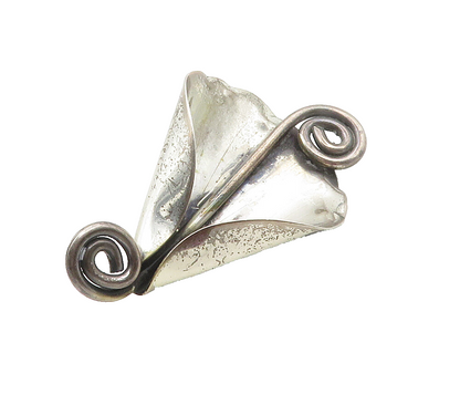 925 Sterling Silver  Vintage Sculpted Single Flower Swirl Brooch Pin  BP6013