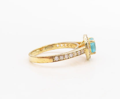 925 Sterling Silver Vintage Ring Gold Plated Sea Blue & White CZ  Sz 7  RG30961