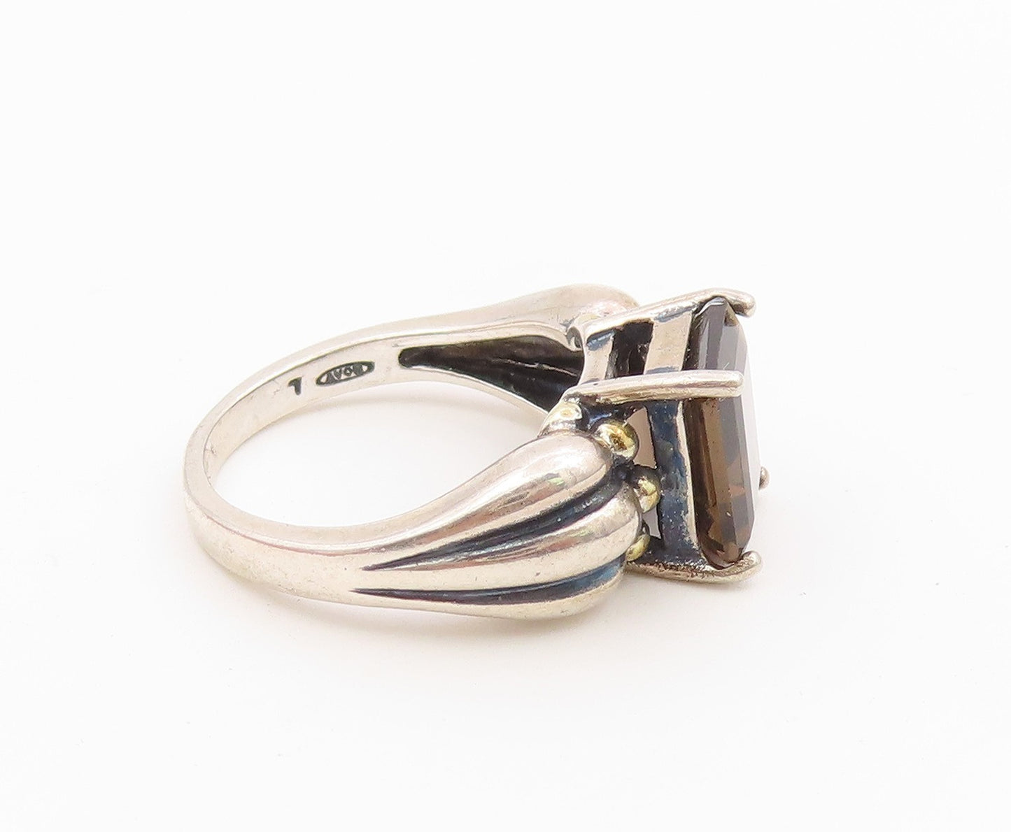 925 Sterling Silver Vintage Ring AVON Smoky Quartz Grooved Band  Sz 7  RG36613