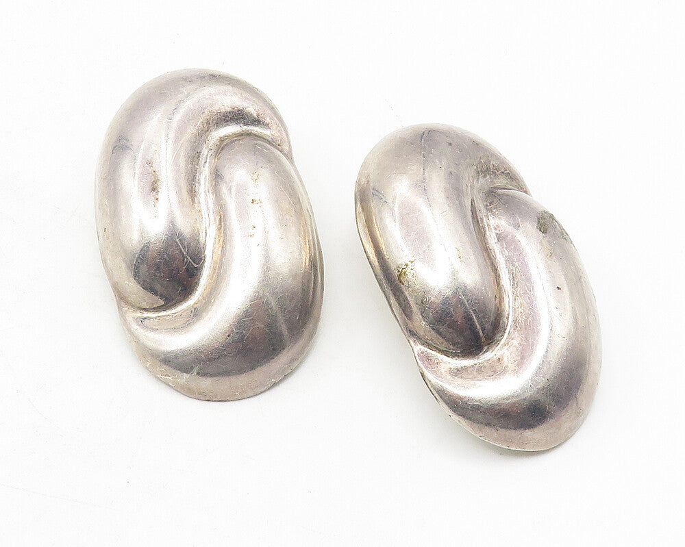 MEXICO 925 Sterling Silver  Vintage Oval Swirl Non Pierce Earrings  EG6035