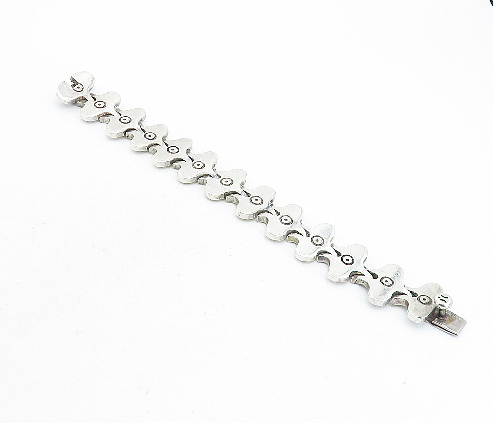 925 Sterling Silver  Vintage Shiny Etched Detail Hinge Chain Bracelet  BT1852