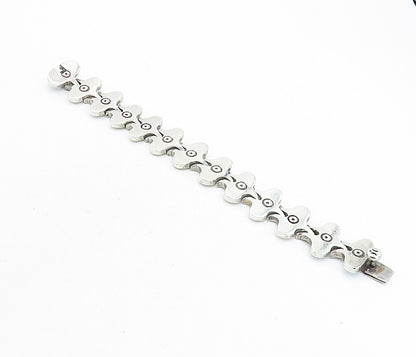 925 Sterling Silver  Vintage Shiny Etched Detail Hinge Chain Bracelet  BT1852