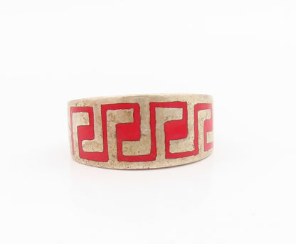 925 Sterling Silver Vintage Ring Enamel Greek Key Pattern Band  Sz 7  RG35413