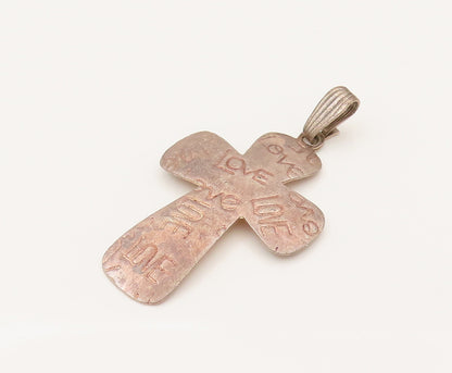925 Sterling Silver  Vintage Engraved LOVE Faith Cross Dome Pendant  PT21937