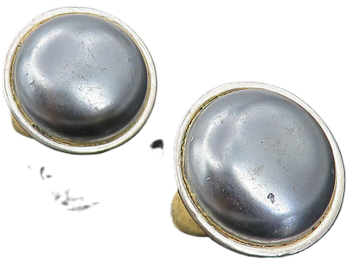 CAROLEE 925 Silver  Vintage Blue Pearl Button Drop Non Pierce Earrings  EG4185