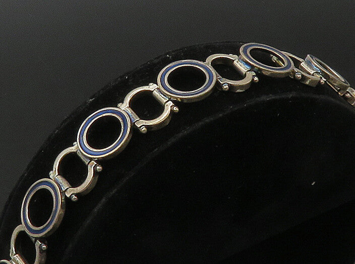 UNO AERRE 925 Silver  Vintage Enamel Open Circle Link Chain Bracelet  BT8883