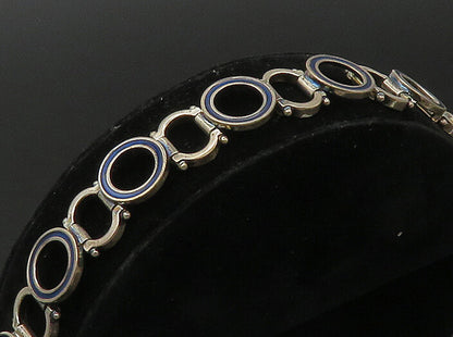UNO AERRE 925 Silver  Vintage Enamel Open Circle Link Chain Bracelet  BT8883