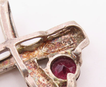 925 Sterling Silver  Vintage Prong Set Garnet Crossed Slide Pendant  PT17629