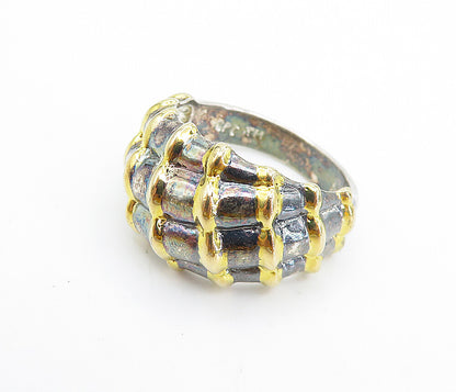 925 Sterling Silver  Vintage Shiny Two Tone Fluted Dome Band Ring Sz 11 RG7439