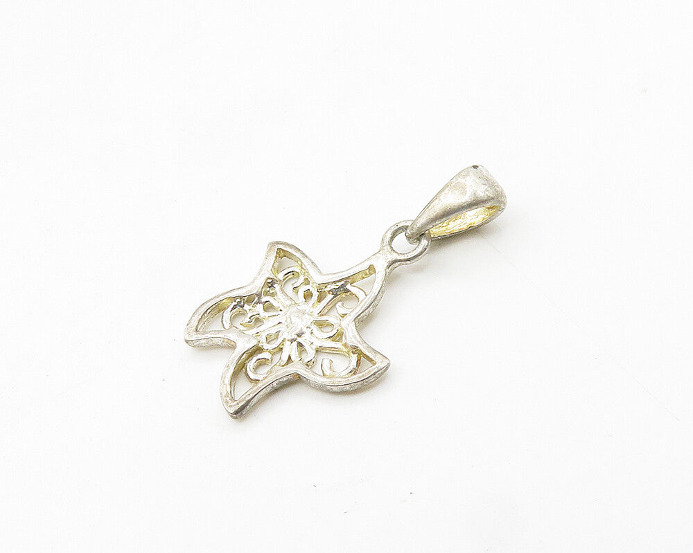 925 Sterling Silver  Vintage Petite Shiny Open Swirl Starfish Pendant  PT14425