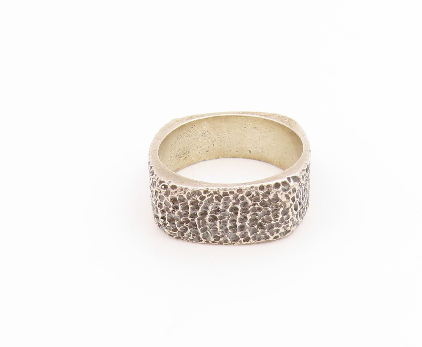 925 Sterling Silver Vintage Ring Classic Rock Textured Wide Band  Sz 6  RG35698