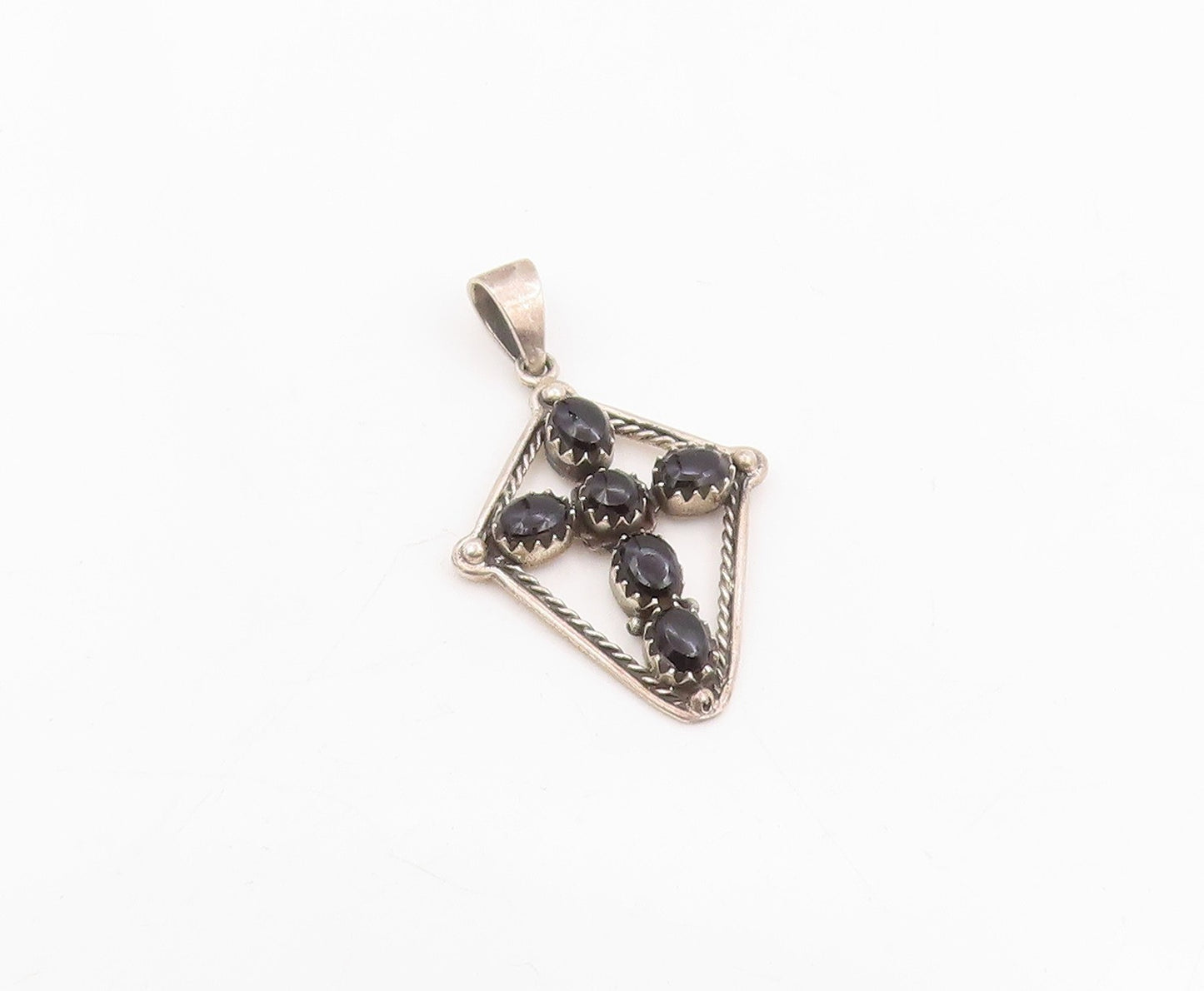 925 Sterling Silver Vintage Pendant Oval Onyx Geometric Religious Cross  PT25791
