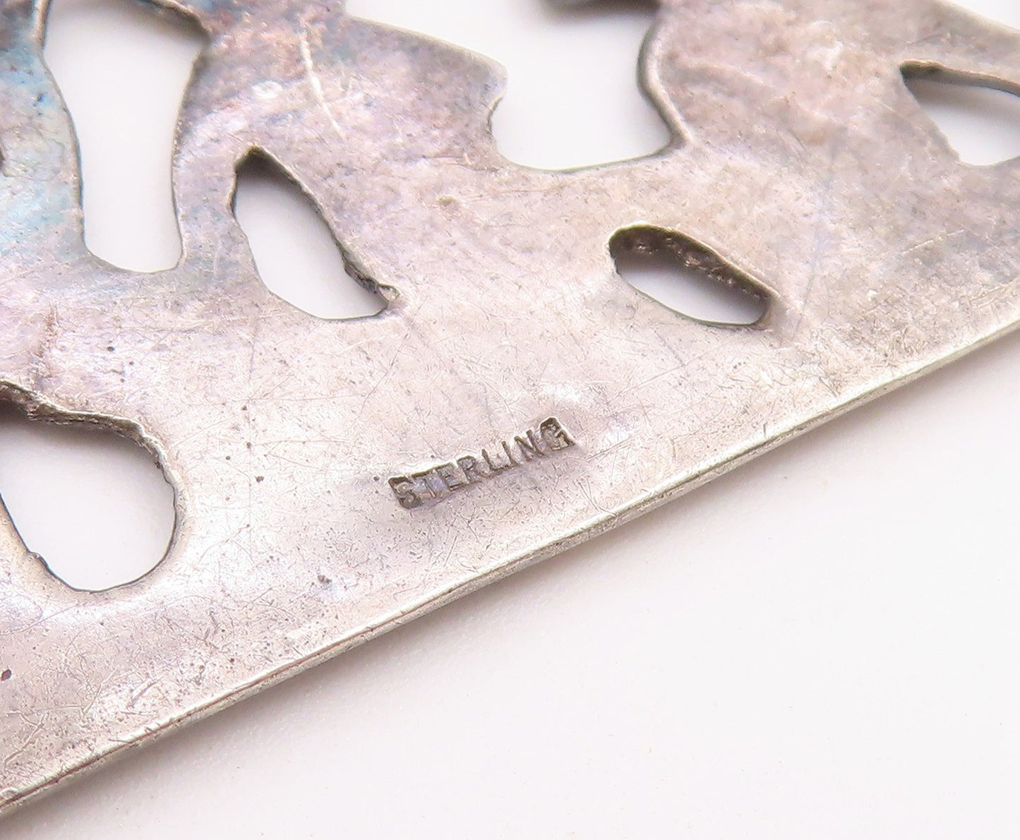 925 Sterling Silver  Vintage Oxidized Children Scene Square Brooch Pin  BP4649