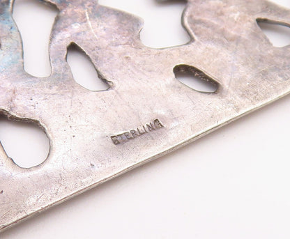 925 Sterling Silver  Vintage Oxidized Children Scene Square Brooch Pin  BP4649