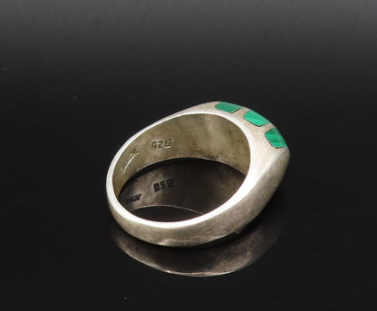 MEXICO 925 Sterling Silver Vintage Inlaid Malachite Dome Ring Sz 10.5 RG25871
