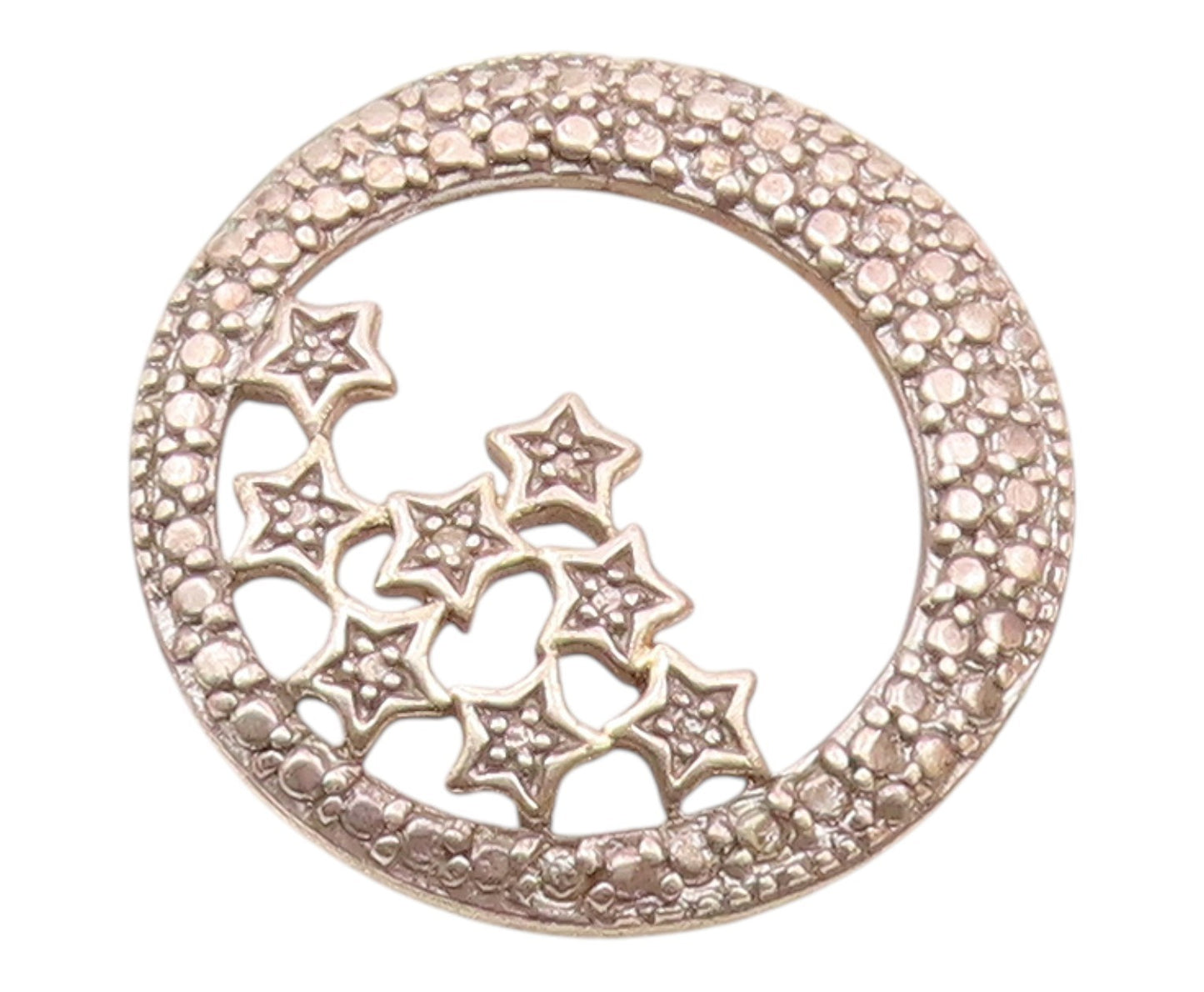 925 Sterling Silver  Vintage Petite Topaz Stars Open Circle Pendant  PT19470