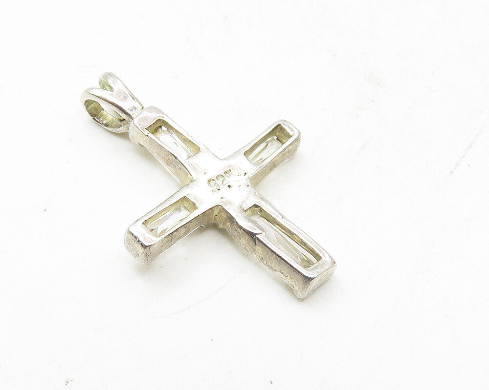 925 Sterling Silver  Vintage Cubic Zirconia Religious Cross Pendant  PT7589