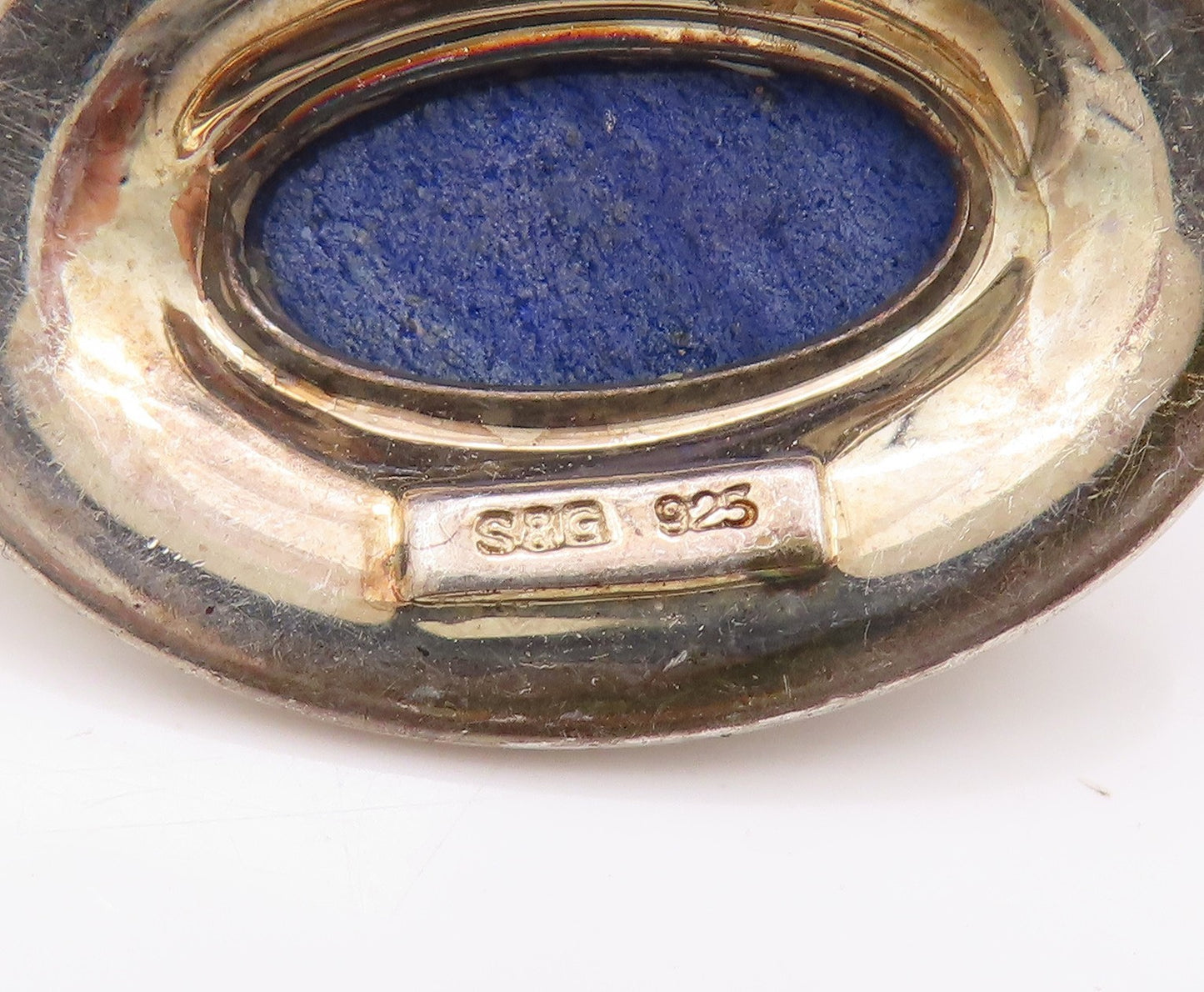 925 Sterling Silver Vintage Pendant Oval Cabochon Lapis Lazuli Framed  PT24004