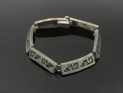 MEXICO 925 Sterling Silver  Vintage Jasper Mosaic Bar Chain Bracelet  BT1377