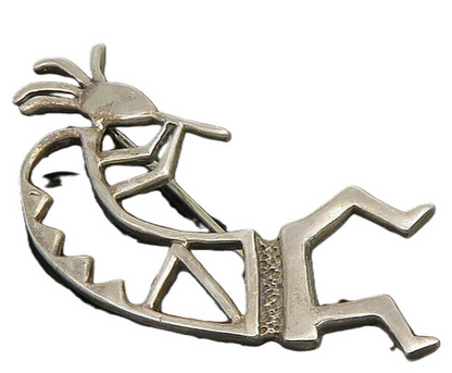 SOUTHWESTERN 925 Silver Vintage Shiny Kokopelli Dancer Brooch Pin BP9062