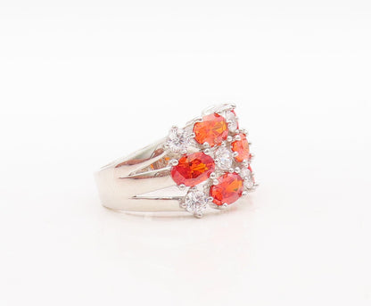 925 Sterling Silver Vintage Ring Oval Cut Orange & Round CZ  Sz 7  RG29552