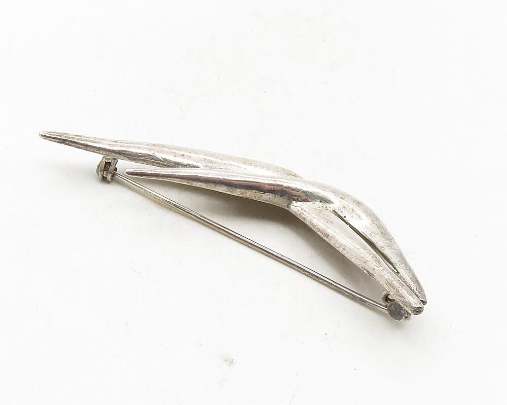 925 Sterling Silver  Vintage Shiny Smooth Pointed Design Brooch Pin  BP3636