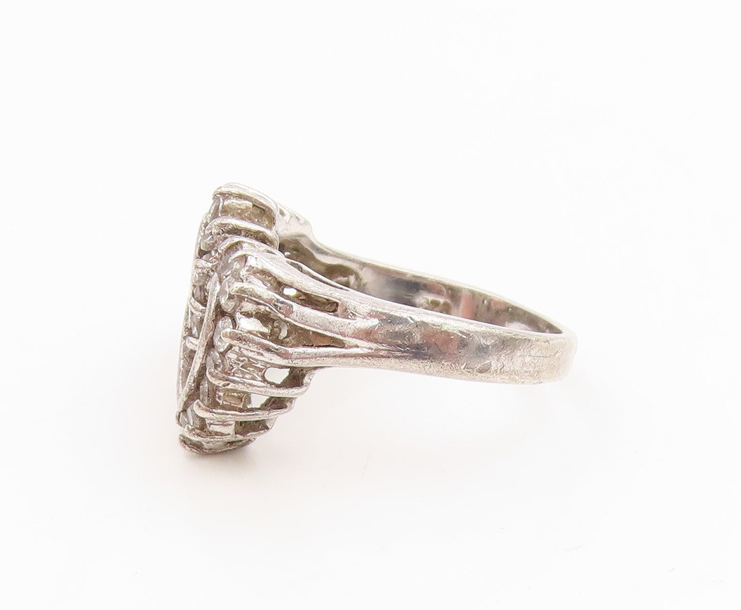 925 Sterling Silver Vintage Ring Topaz Interlocking Love Heart  Sz 7  RG36177