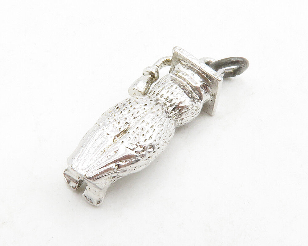 925 Sterling Silver  Petite Pink Topaz Owl Graduate Motif Pendant  PT10625