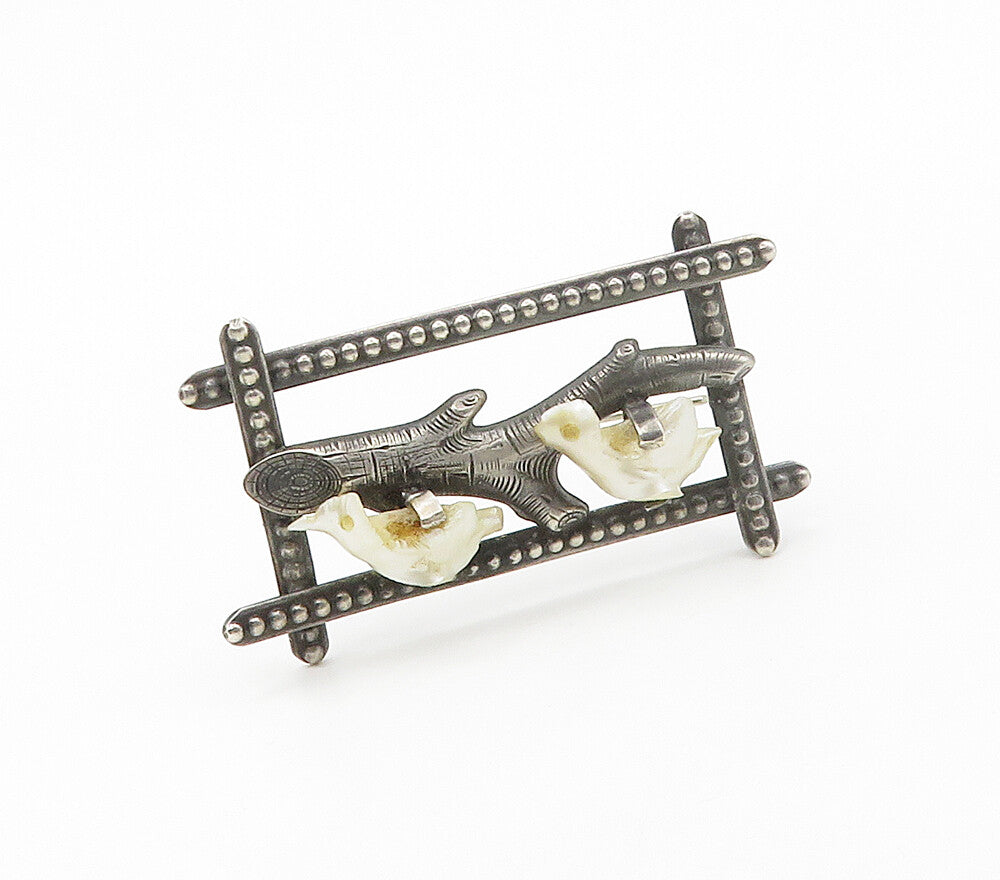 925 Sterling Silver  Vintage Mother Of Pearl Modernist Brooch Pin  BP6123