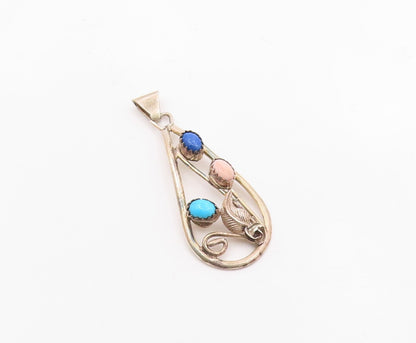 BERNICE BONNEY NAVAJO 925 Silver Vintage Multi Stone Floral Pendant PT16767
