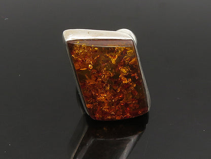 925 Sterling Silver  Vintage Slanted Baltic Amber Cocktail Ring Sz 7.5 RG24338