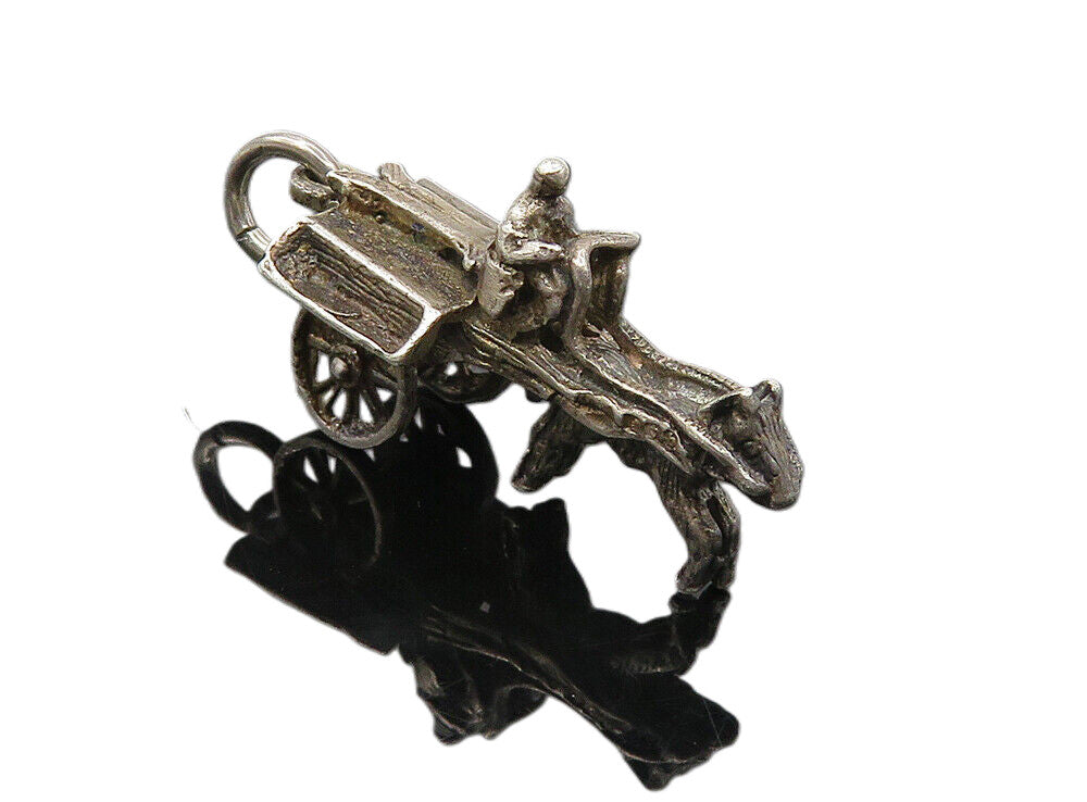 925 Sterling Silver  Vintage Petite Dark Tone Horse & Carriage Pendant  PT6974