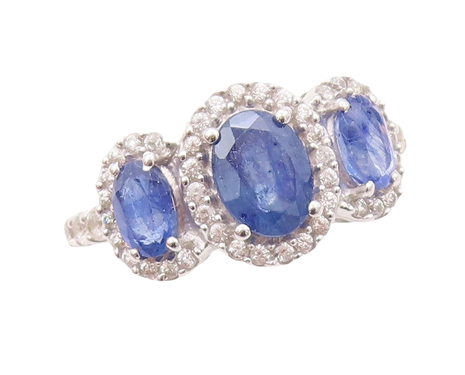 925 Sterling Silver Vintage Ring Oval Cut Sapphire Halo CZ Inlay  Sz 7  RG30663