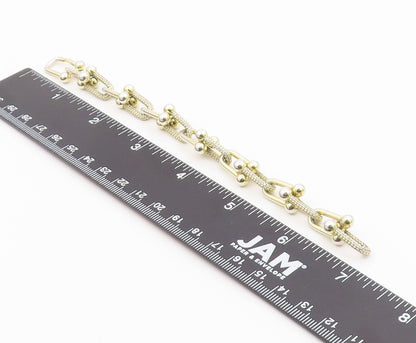 925 Sterling Silver Vintage Bracelet Gold Plated CZ Geometric U Link  BT12191