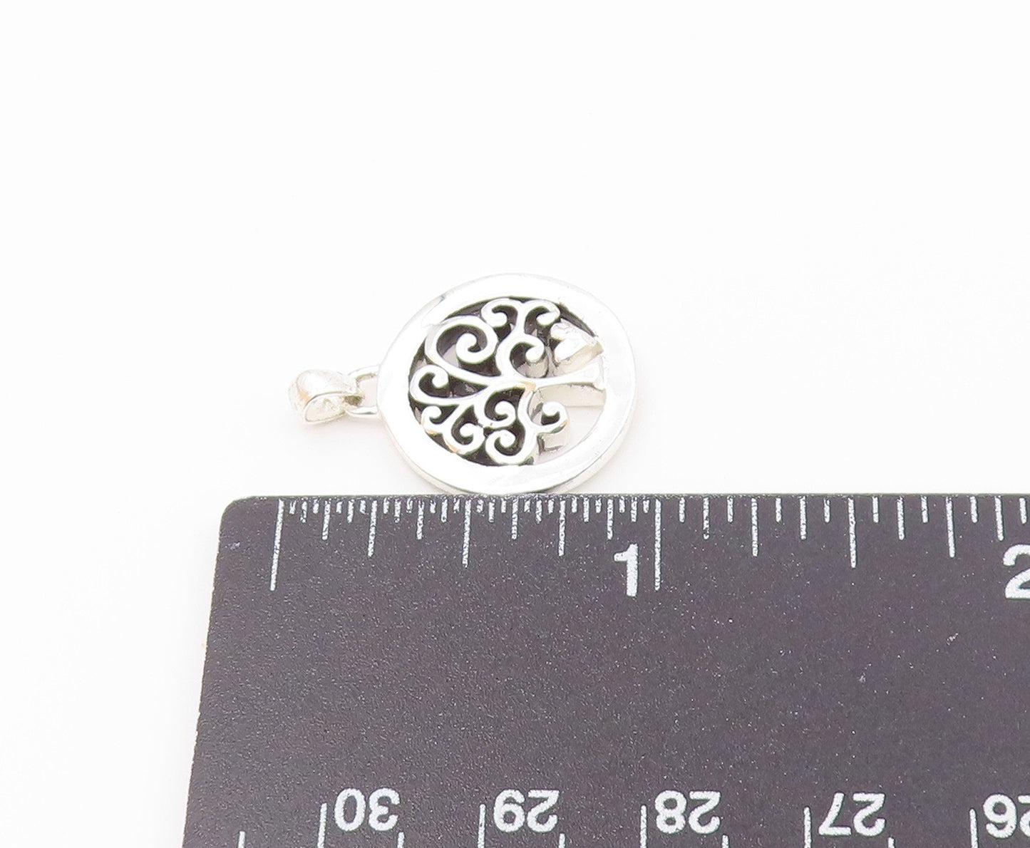 925 Sterling Silver  Vintage Shiny Mom Heart Of Family Tree Pendant  PT19153