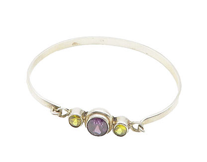 925 Sterling Silver  Vintage Amethyst & Yellow Topaz Bangle Bracelet  BT7880