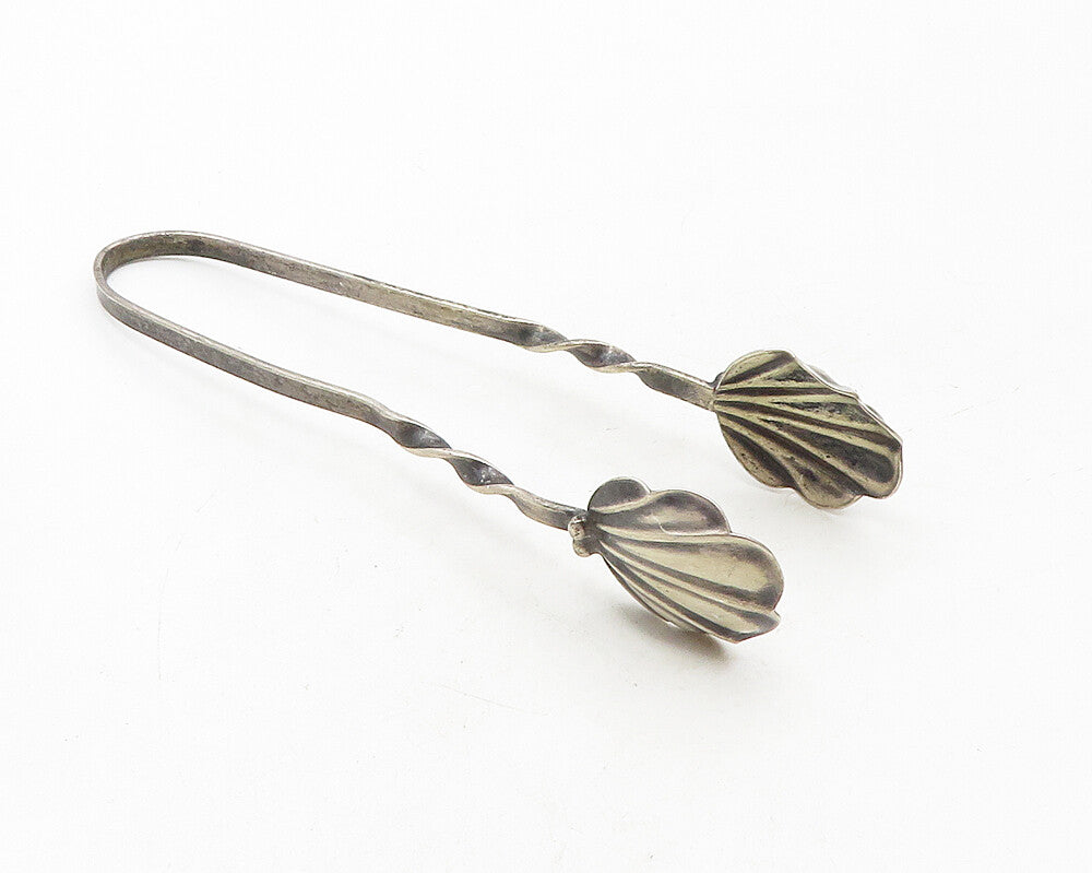 925 Sterling Silver  Vintage Antique Oxidized Scalloped Petite Tongs  TR1678