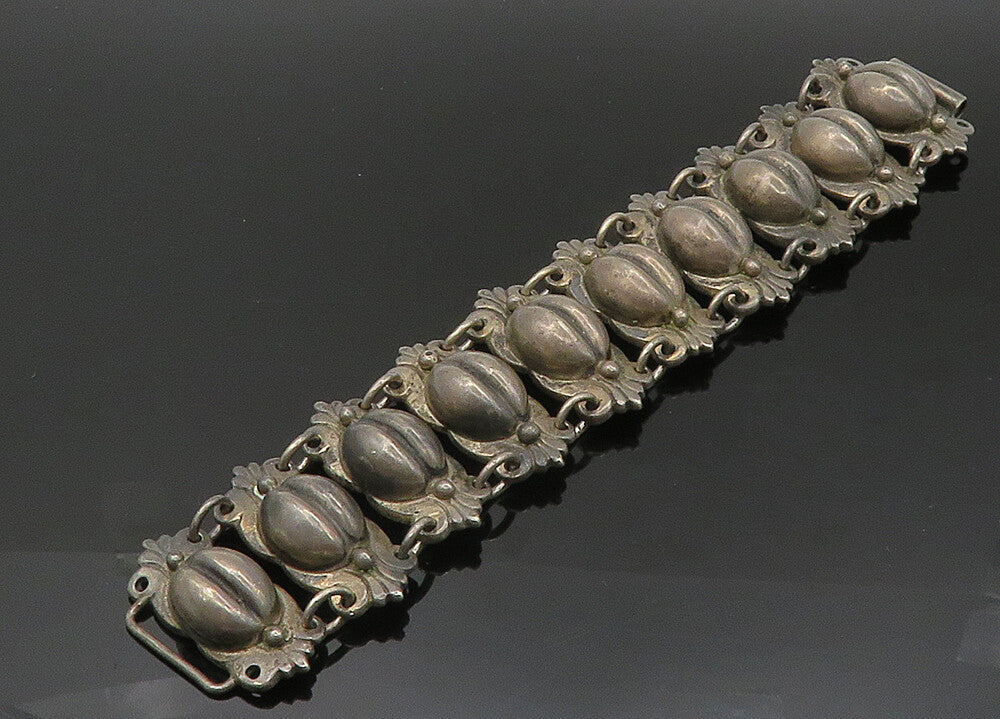 JUAREZ PRIETO 925 Silver  Vintage Antique Coffee Bean Chain Bracelet  BT8288