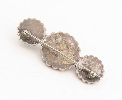 925 Sterling Silver Vintage Brooch Dark Tone Green Turquoise Flowers  BP11472