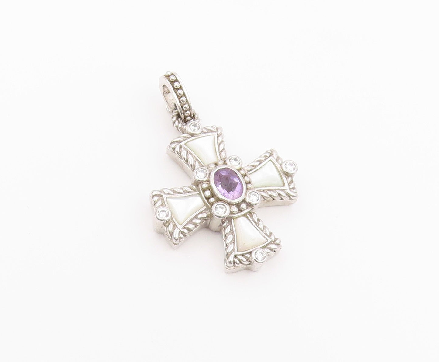 925 Sterling Silver Vintage Pendant JUDITH RIPKA Multi Gemstone Cross  PT26432