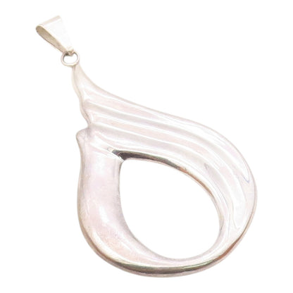MEXICO 925 Sterling Silver  Vintage Shiny Ribbon Motif Drop Pendant  PT16165